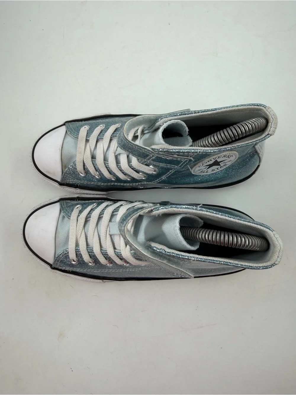 Converse Unisex Kids CTAS Coated Blue Glitter - SZ 3Y- High Top Shoes Sneakers
